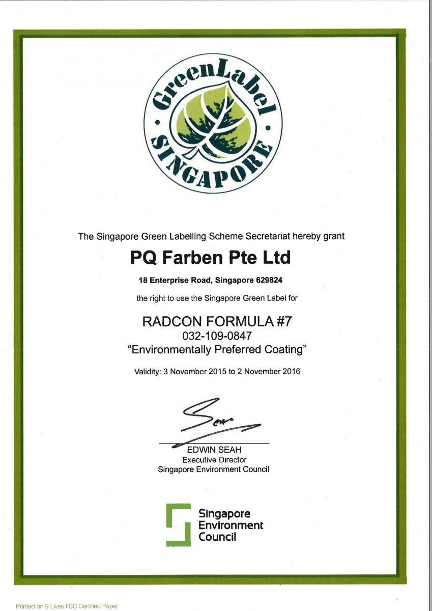 Singapore Green Label Approval Radcrete